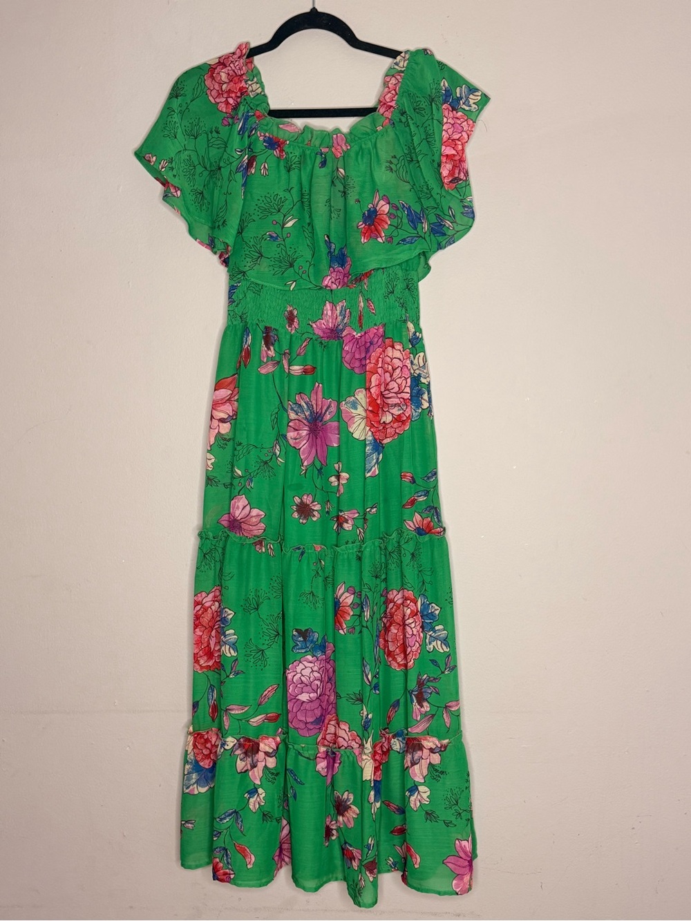Green Floral Trim Dress